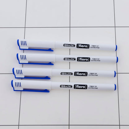 BAZIC Products Fiero Fiber Tip Pen, Fineliner Pens 0.4mm Blue Color Extra Fine Point, Writing Drawing for Graphic Office School (4/Pack), 1-Pack