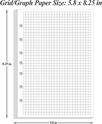 A5 Grid Refill Paper, 6-Hole Graph Paper, 100Sheets / 200Pages Loose-Leaf Grid Paper, 100gsm White Paper, 5.8" x 8.3 "