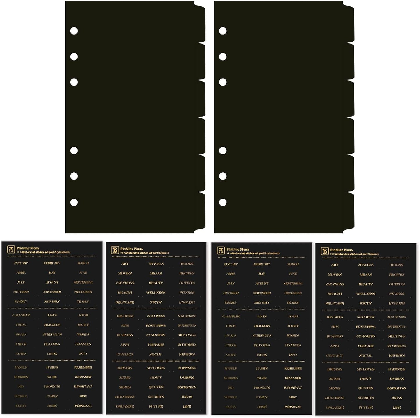DY.2ten Black Binder Dividers for 6-Holes Ring Binder, 1/7 Cut Tabs, A5 Size, Sturdy Plastic Dividers with 7 Tabs for School Office Home, 2 Sets, 14 Dividers, 2 Tab Stickers.