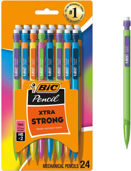 BIC Xtra-Strong Mechanical Pencil, Colorful Barrel, Thick Point (0.9mm), 24-Count, 2 Pack