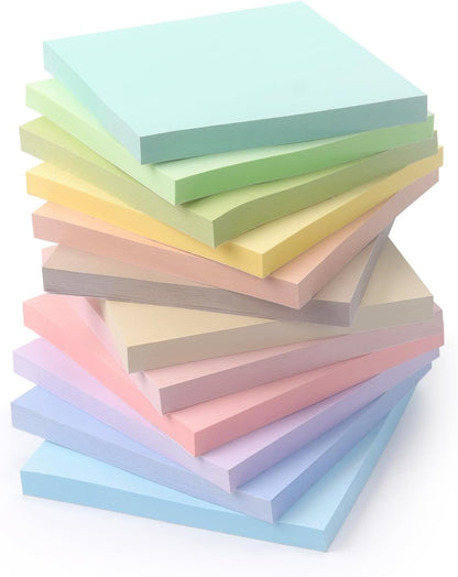 Sticky Notes 3x3inch, 8 Pads Self-Stick Notes, 8 Pastel Multi Colors with Gray Note Pads, Suitable for School, Home, Office, 80 Sheets/Pad