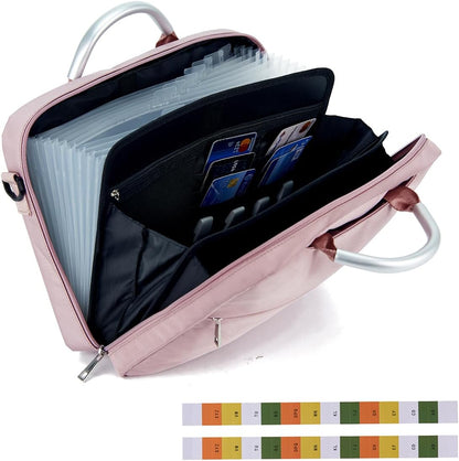 KaAutoler Accordian File Organizer with Handle,Folder with Zipper & Labels,12 Pocket Expanding File Folder