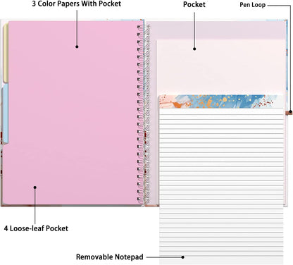 Rimilak Spiral Clipboards Folio with Refillable Lined Notepad, 14.5 x 9.8 In, Hardcover Cover with 5 Interior Pockets, Elastic Band and Pen Loop Series. Cute Stylish Clipfolio, Daisy Flower