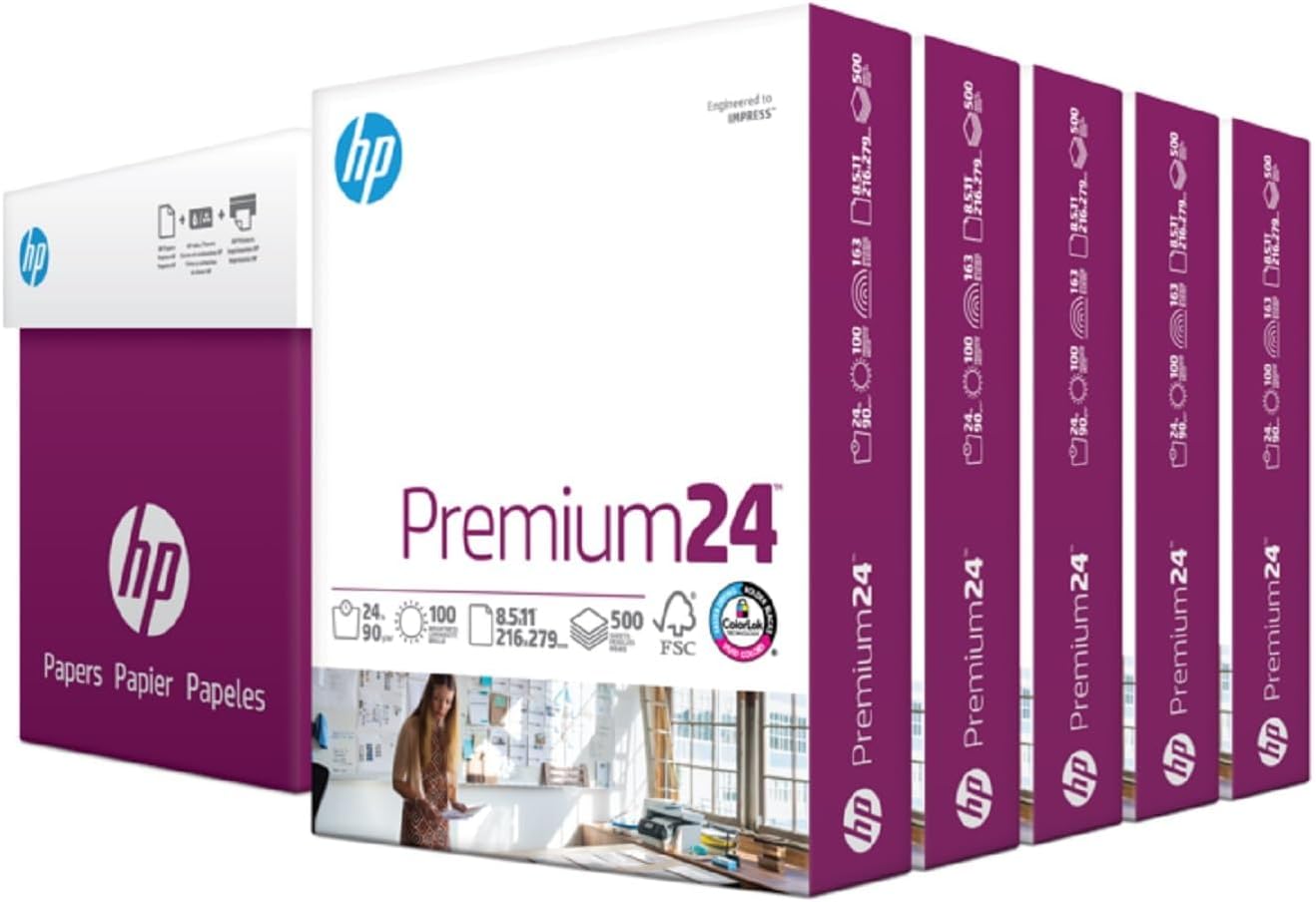 HP Printer Paper | 8.5 x 11 Paper | Premium 24 lb | 1 Ream - 500 Sheets | 100 Bright | Made in USA - FSC Certified | 112400R