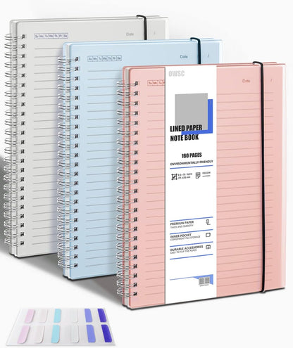 OWSC 4 Pack Lined Spiral Notebook, 5.9 x 8.3 Inches Notebooks for Work, School and Journal with 110 GSM Thick Paper, Small Notebook with 80 Sheets/160 Pages, Notebooks College Ruled for Note Taking