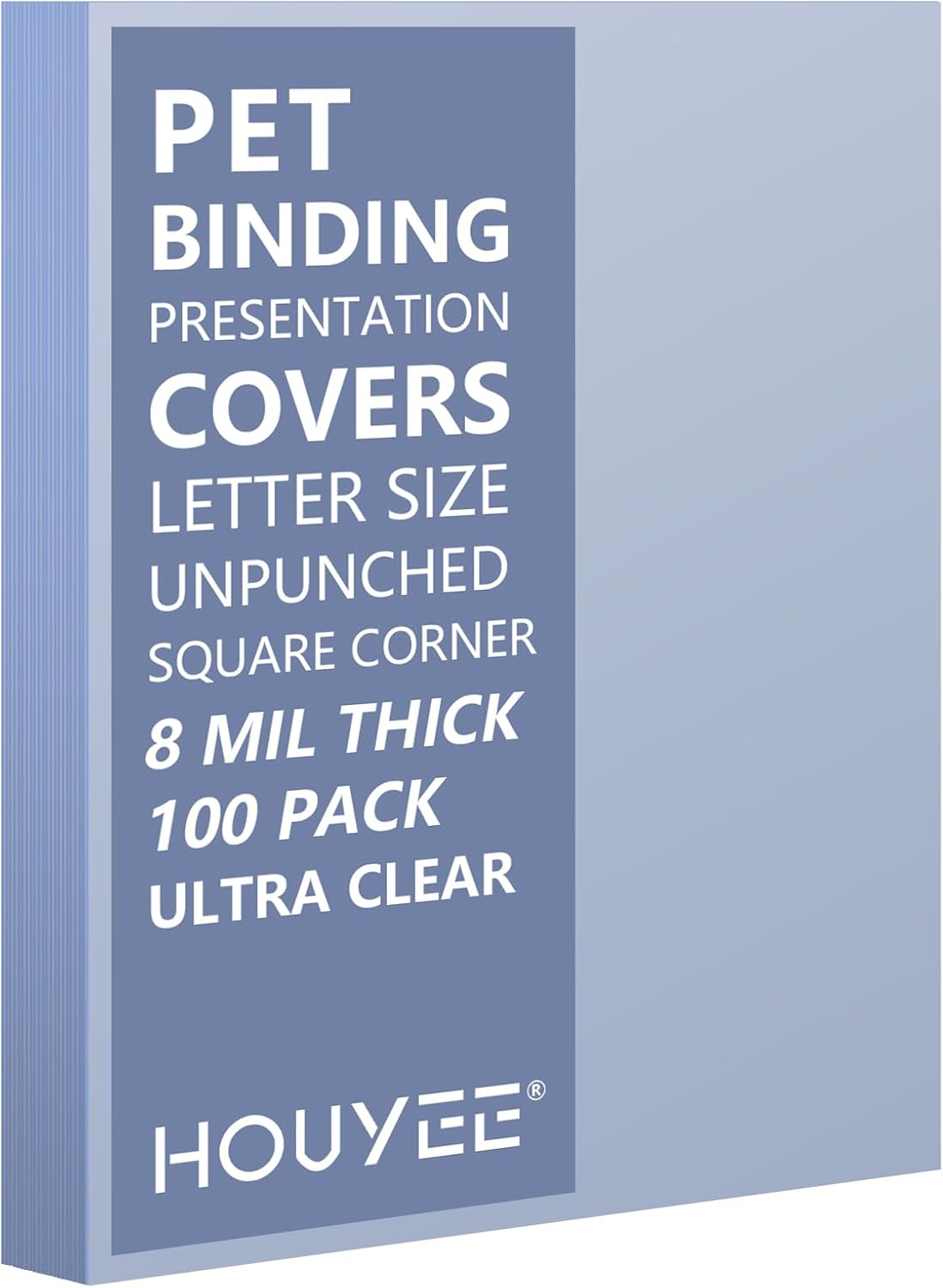 HOUYEE 100 Pack Ultra Clear Binding Presentation Covers, Clear Report Covers, Polythylene Terephthalate,8 Mil,8-1/2 x 11 Inches, Letter Size