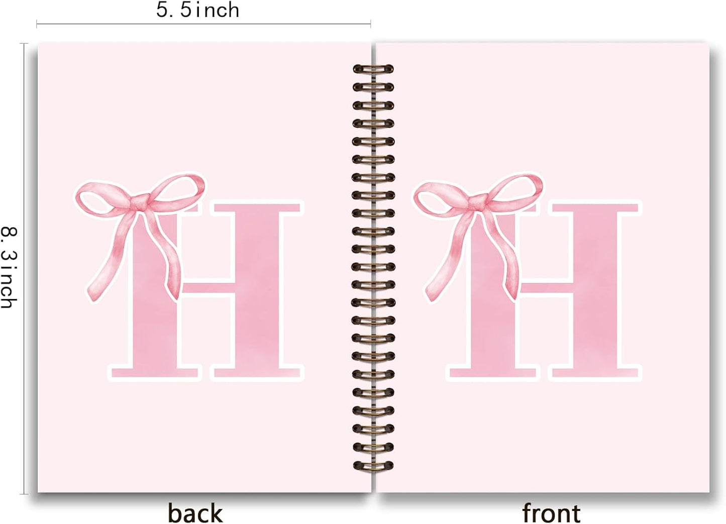 Blue Bow Journal Notebook for Girls,Initial H Journals Personalized Diary Gifts for Teen Girl Kids,Monogrammed Gifts for Women,Trendy Coquette Cute Hardcover Spiral Notebook 5.5 x 8.3 - Colors B