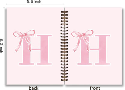 Blue Bow Journal Notebook for Girls,Initial H Journals Personalized Diary Gifts for Teen Girl Kids,Monogrammed Gifts for Women,Trendy Coquette Cute Hardcover Spiral Notebook 5.5 x 8.3 - Colors B