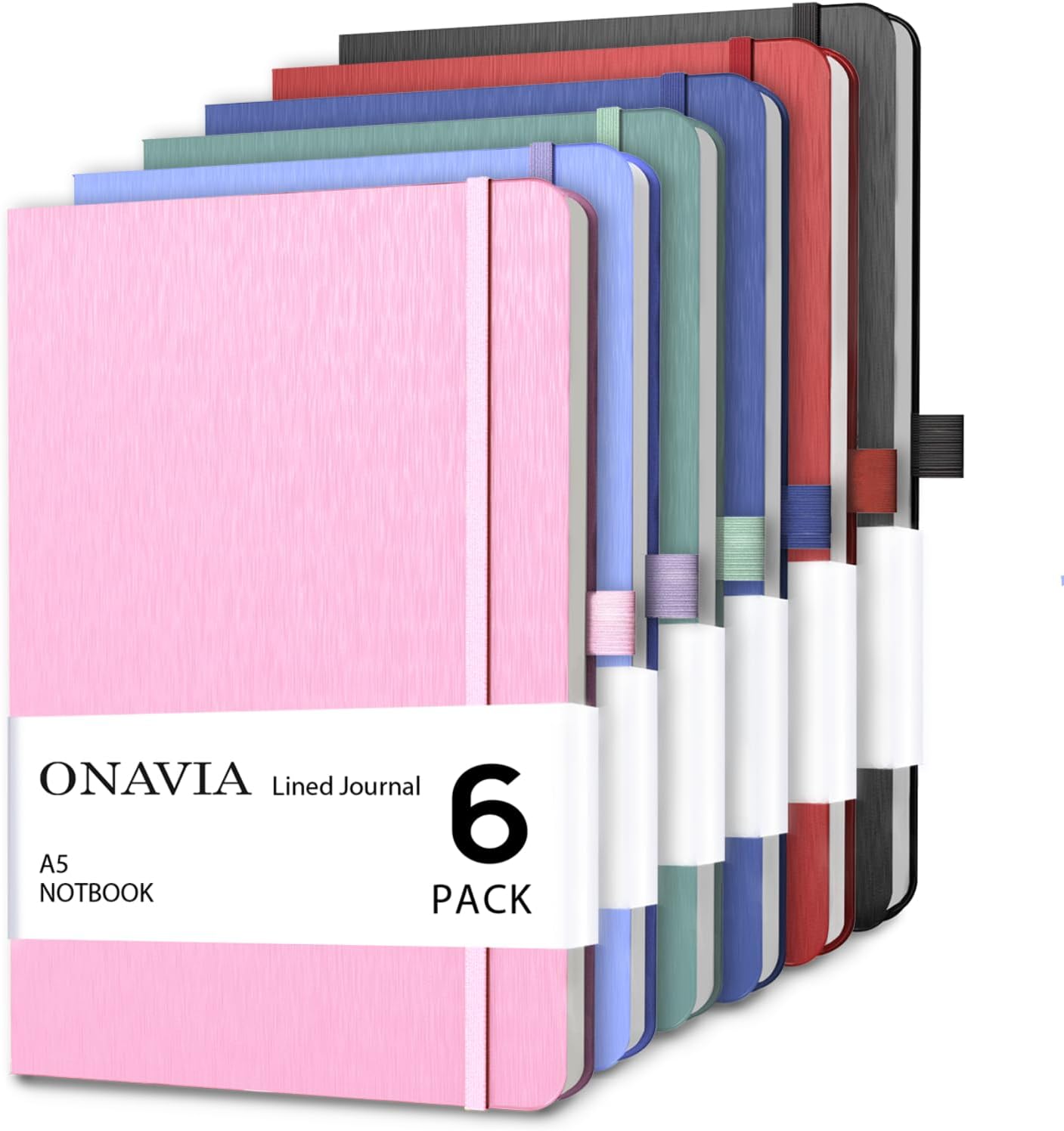 ONAVIA A5 College Ruled Notebook 3 Pack, Hardcover Lined Journals for School Notes, Study, Homework, Class Writing and Journaling, 160 Pages (80 Sheets), 5.8 x 8.3 in, Pink