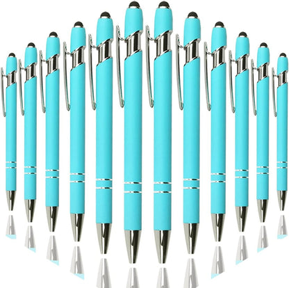 Oddmoal Ballpoint Pen with Stylus Tip, Soft Touch Click Metal Pen, 1.0mm Medium Point, Black Ink, 12 Count(Black)