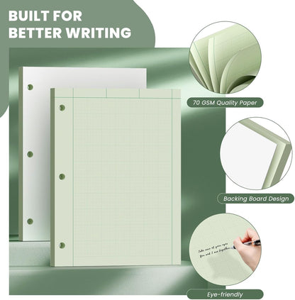 Engineering Computation Pad, 6 Pack Engineering Paper 8.5 x 11, 5x5 Quad Ruled, Top Glue Binding Engineering Notebook 8.5 x 11, 3-Hole Punched Grid Paper, Graph Paper Notebook 100 Sheets Per Pad