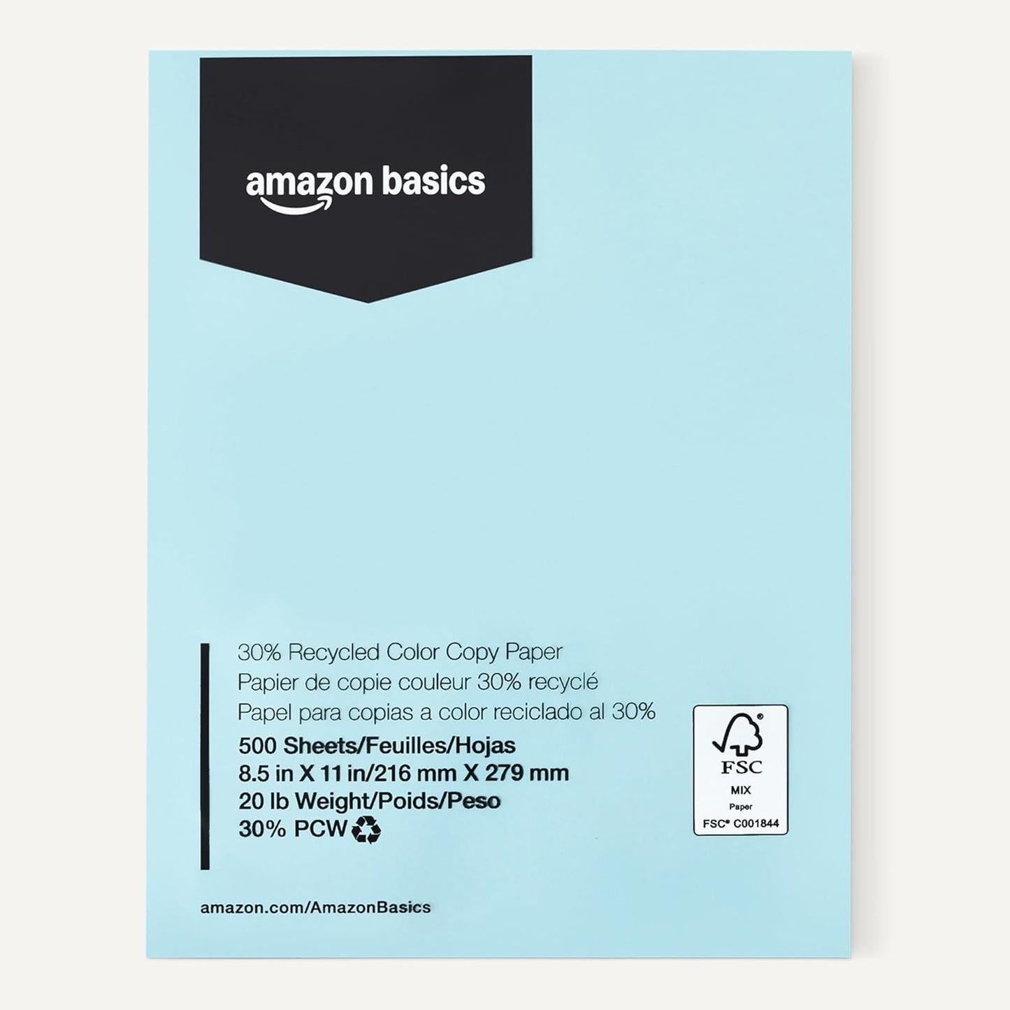 Amazon Basics 30% Recycled Color Copy Paper, 8.5" x 11", 20lb, Pastel Pink, 500 Sheets