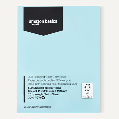 Amazon Basics 30% Recycled Color Copy Paper, 8.5" x 11", 20lb, Pastel Pink, 500 Sheets
