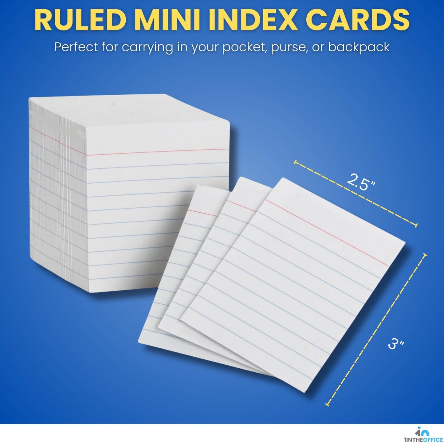 1InTheOffice Ruled Mini Index Cards 3 x 2.5, White Small Index Cards 2x3, 400/Pack