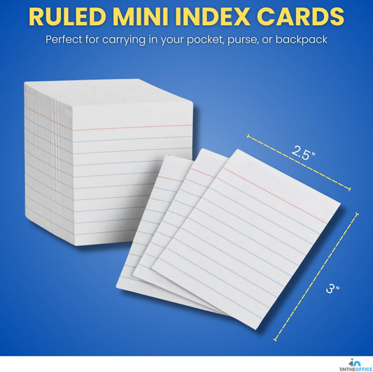 1InTheOffice Ruled Mini Index Cards 3 x 2.5, White Small Index Cards 2x3, 400/Pack