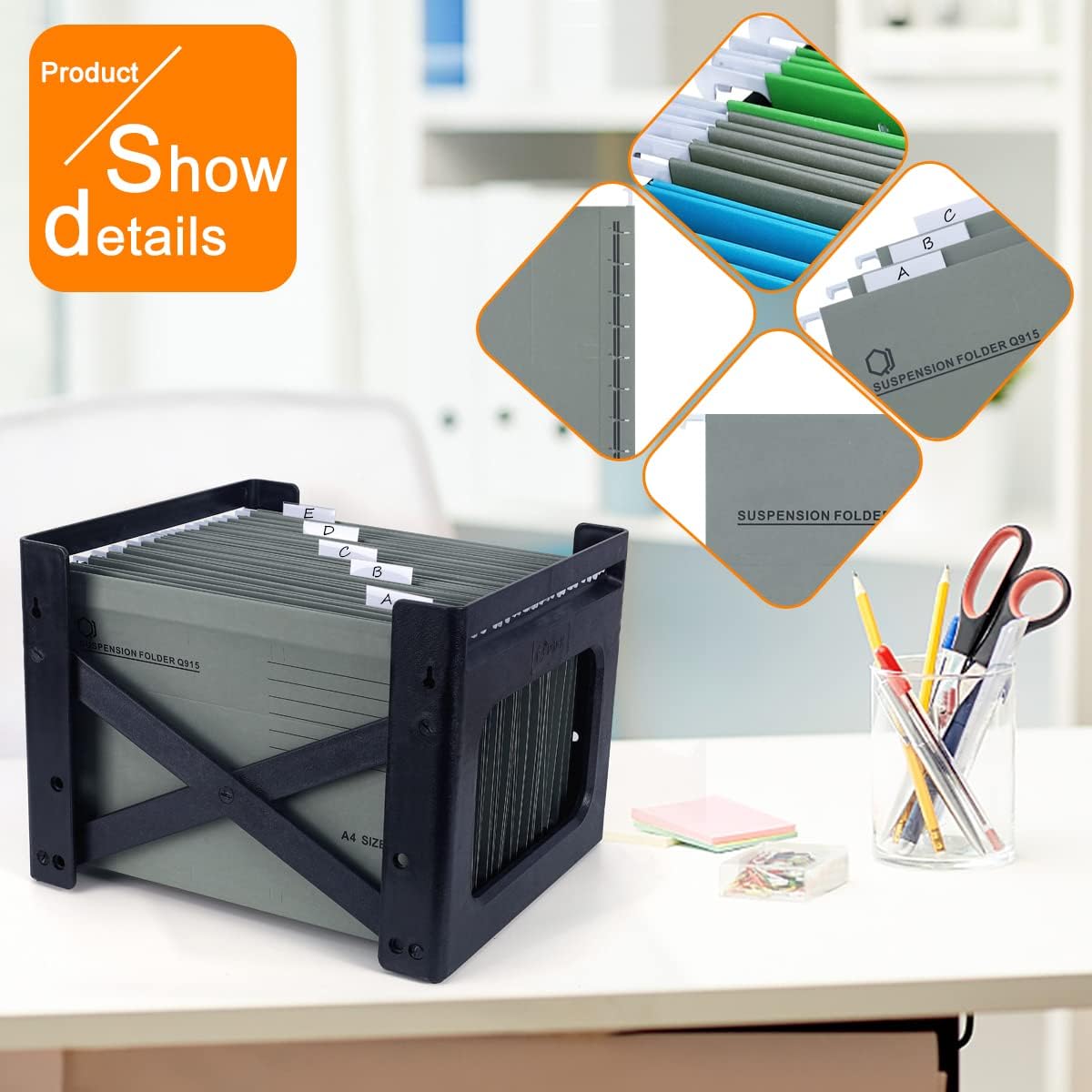 A4 Hanging File Folders, 25 Pcs Recycled Card File Folders for Filing Cabinet with Tabs and Card Inserts, Hanging Files Storage Folders for Office and School, Gray