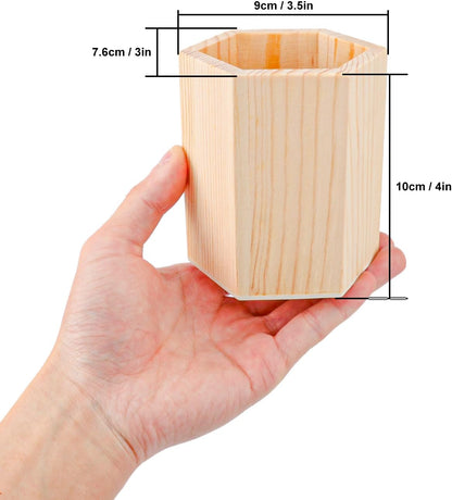 18 Pack Round Unfinished Wooden Pencil Holder, 3 x 3 x 4 Inch Wood Pencil Cup Holder, Wood Crafts Pencil Cup for Desk, Office, DIY Project