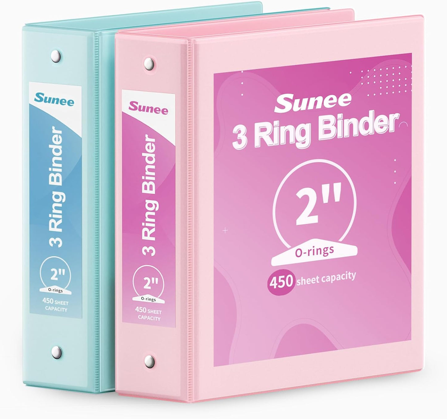 SUNEE 3 Ring Binder 3 Inch 2 Pack, Clear View Binder Three Ring PVC-Free (Fit 8.5x11 Inches) for School or Office Supplies, Pink