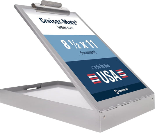 Saunders Cruiser Mate Metal Clipboard with Storage, Dual Tray Aluminum Nursing Folio, Heavy Duty Form Holder for Police & Work, Letter Size Privacy Box with Self-Locking Latch, Silver