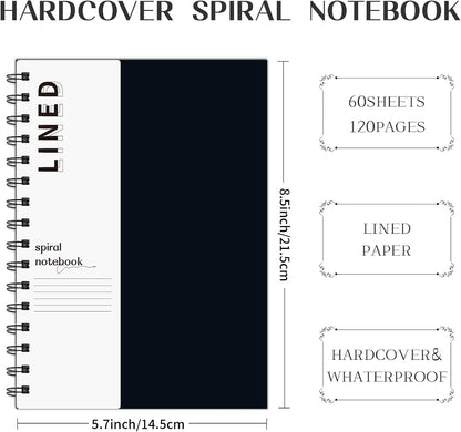 Large Lined Notebook Spiral Notebook 8.5" x 11"-4 Pack LINED Notebook 7mm Ruled Hardcover Notebook 120 Pages 100 GSM Thick Paper Notebook Hardcover Journal for School, Office,Study and Notes