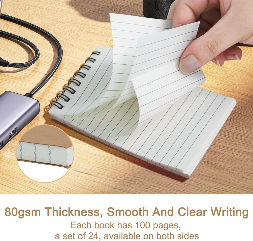 wavamawa Pocket Notebooks Set of 12, Small 3x5 Spiral Notepads, Office Style Mini Notebook, Small Notepad Pocket Size, Memo Pads for Home, College, Work or School - Lined College Ruled Paper