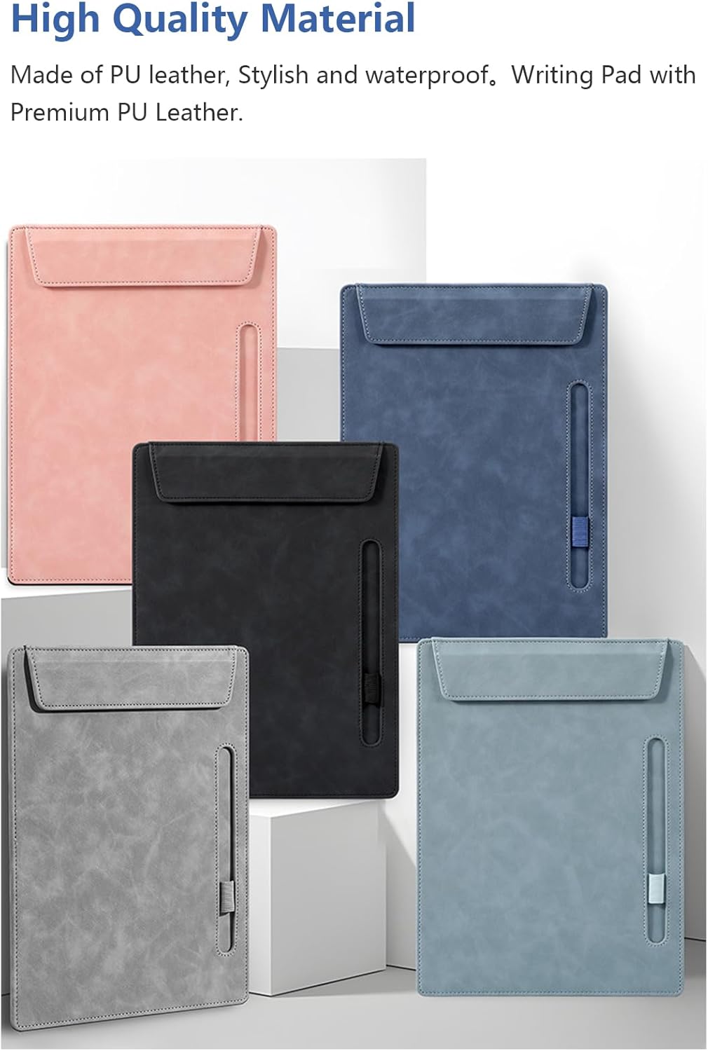 A4 Leather Clipboard Folder, Binder clipboard A4 Clip File, Leather Portfolio for Men and Women, Business Portfolio Binder, with 1 Pen Holder & Document Sleeve, Notepad Clipboard (Green)