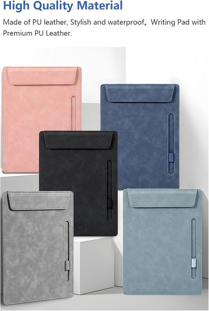A4 Leather Clipboard Folder, Binder clipboard A4 Clip File, Leather Portfolio for Men and Women, Business Portfolio Binder, with 1 Pen Holder & Document Sleeve, Notepad Clipboard (Green)