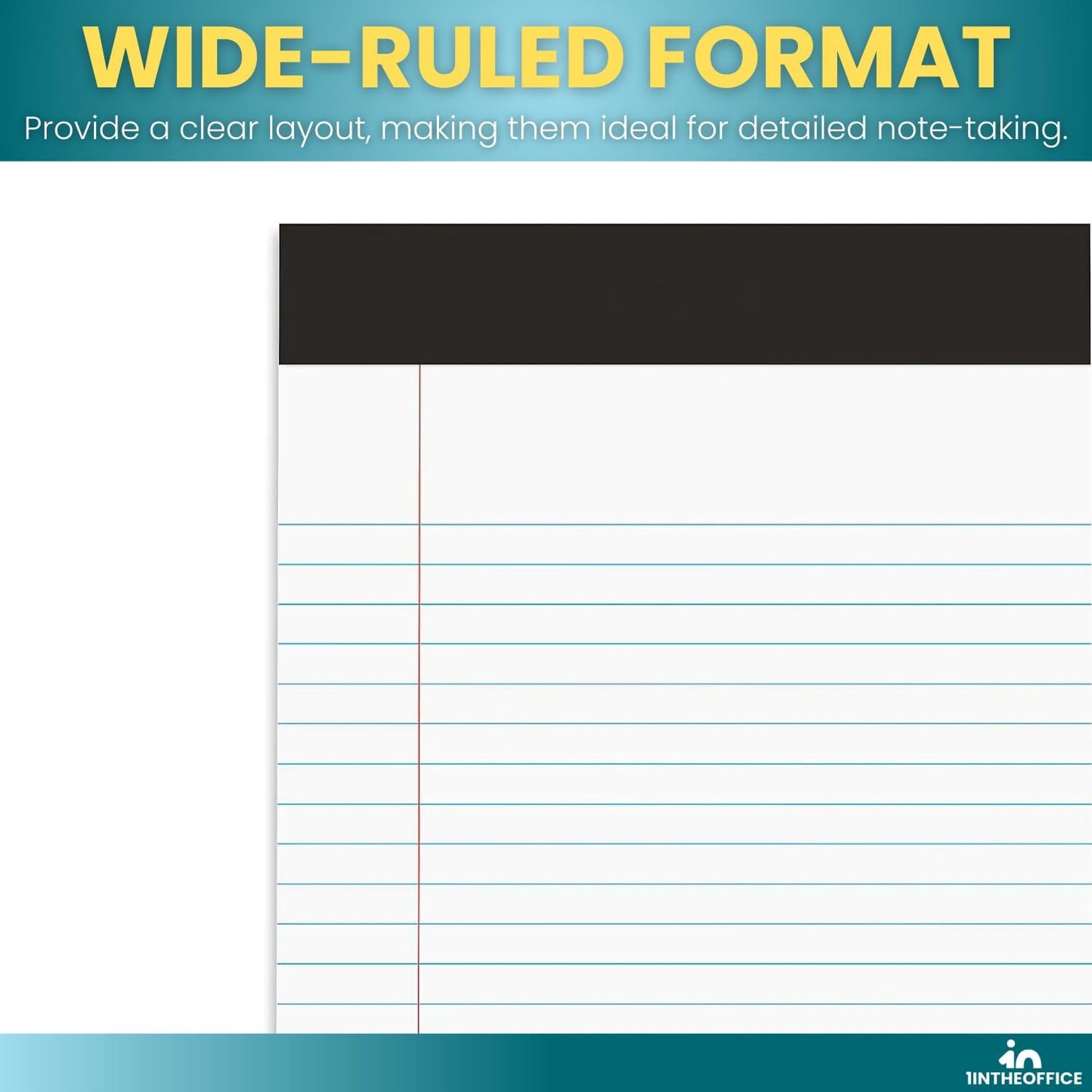 1InTheOffice Note Pads 8.5 x 11, Wide-Ruled Letter Size Writing Pads, White 50 Sheets per Notepads, 12 Pack
