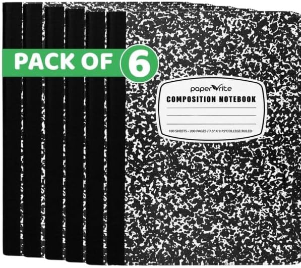 College Ruled Composition Notebook Black Marble | 100 Sheets | 9.75 x 7.5 Inches | Durable Sewn Binding for School & Office Use (12)