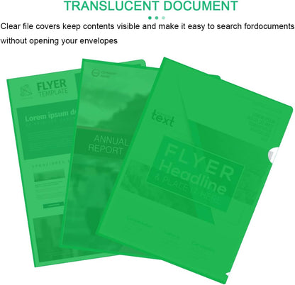 30 PCS A4 Plastic Folder, Clear Document Folder, Transparent File Pocket Project Report Covers Suitable for School Office Use(Green)