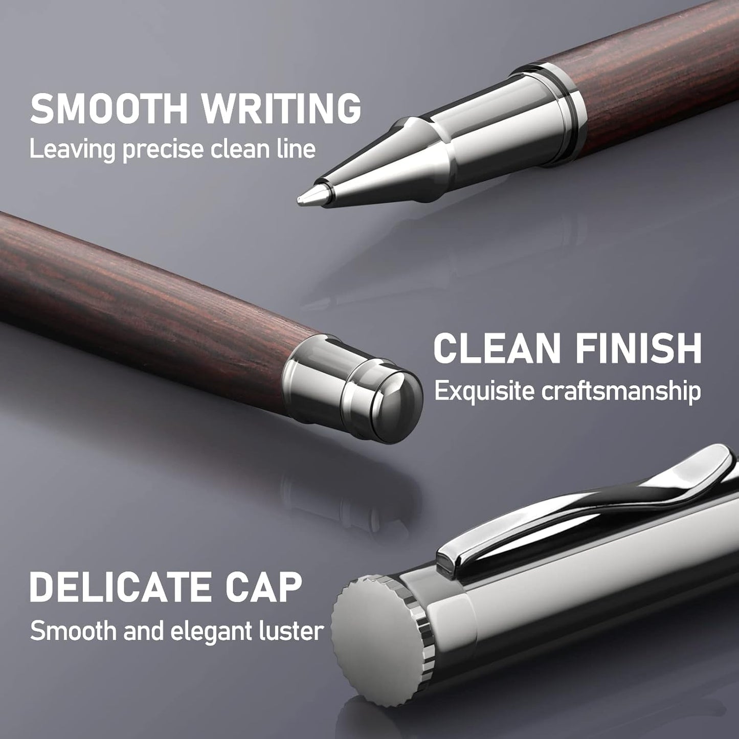 WEMATE Wood Rollerball Pen Set, Extra 2 Ink Refills(1 Black & 1 Blue), Fancy Writing Pen Nice Luxury Office Gift for Men, Professional and Executive, Cool Wooden Pen for Journaling - Red Padouk