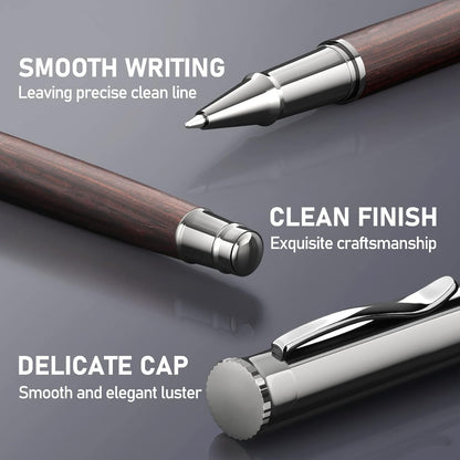 WEMATE Wood Rollerball Pen Set, Extra 2 Ink Refills(1 Black & 1 Blue), Fancy Writing Pen Nice Luxury Office Gift for Men, Professional and Executive, Cool Wooden Pen for Journaling - Red Padouk