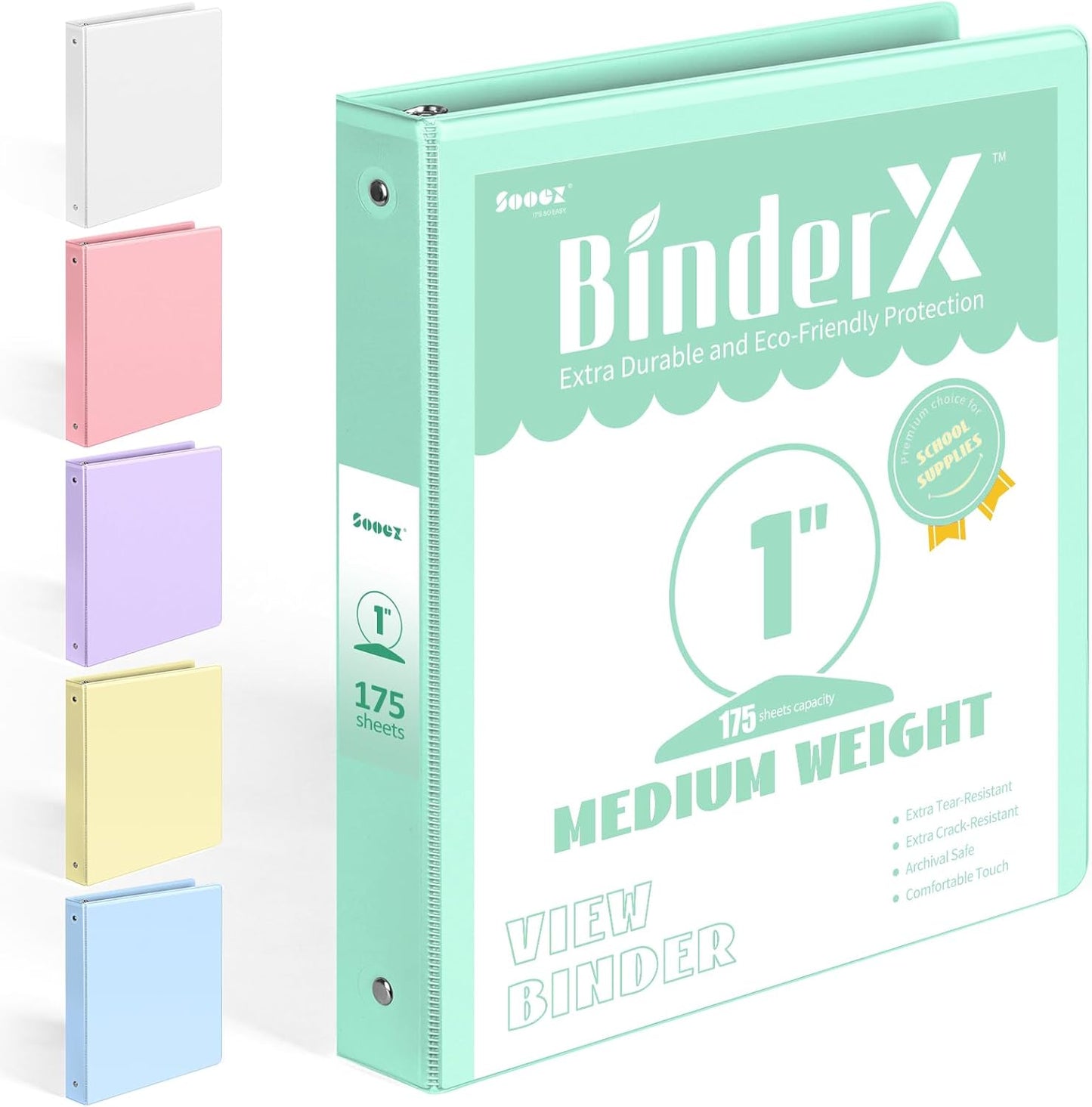 BinderX Extra Durable 3 Ring Binder, Round Rings 1 Inch Binder, Fits 175 Sheets of 8.5x11 Paper, Customizable View Cover with Inside Pockets, Cute 1" Binders, 1 Inch Binders 3 Ring, Pink