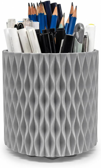 Lebenrich Rotating Pen Holder for Desk, 5 Slots Easthetic Pencil holder Desk Organizer Supplies and Accessories for Women Girls, Pencil Cup for Office Home Art Supply, White