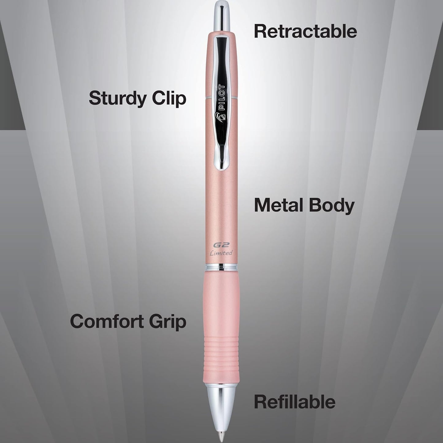 PILOT G2 Limited Refillable & Retractable Rolling Ball Gel Pen, Fine Point, Matte Black Barrel, Black Ink, Single Pen (15238)