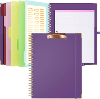 Ospelelf Clipboard with Storage 8.5 X 11，Padfolio Organizer, Spiral Portfolio Letter Size with Notepad, Pen Holder, 5 Extra Folder Divider Pages, Elastic Closure Nurse Office Essentials (Polka Dots)