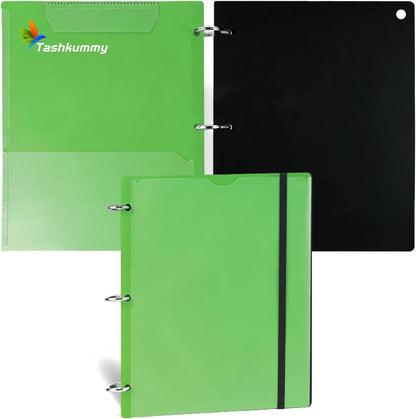 360 Degree Pivotable Binder, Upgraded 3 Ring Binder 1 inch 4 Pack, Flexible Binders 3 Ring, Foldable Three Ring Binders- Black, White, Blue, Red