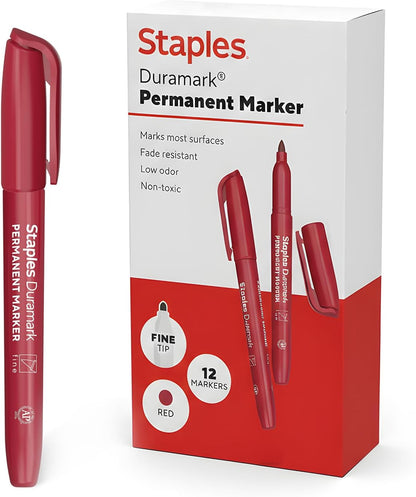 STAPLES Permanent Markers, Ultra Fine Tip, Black, 12 Pack – Duramark Precision Markers for Writing, Drawing & Labeling
