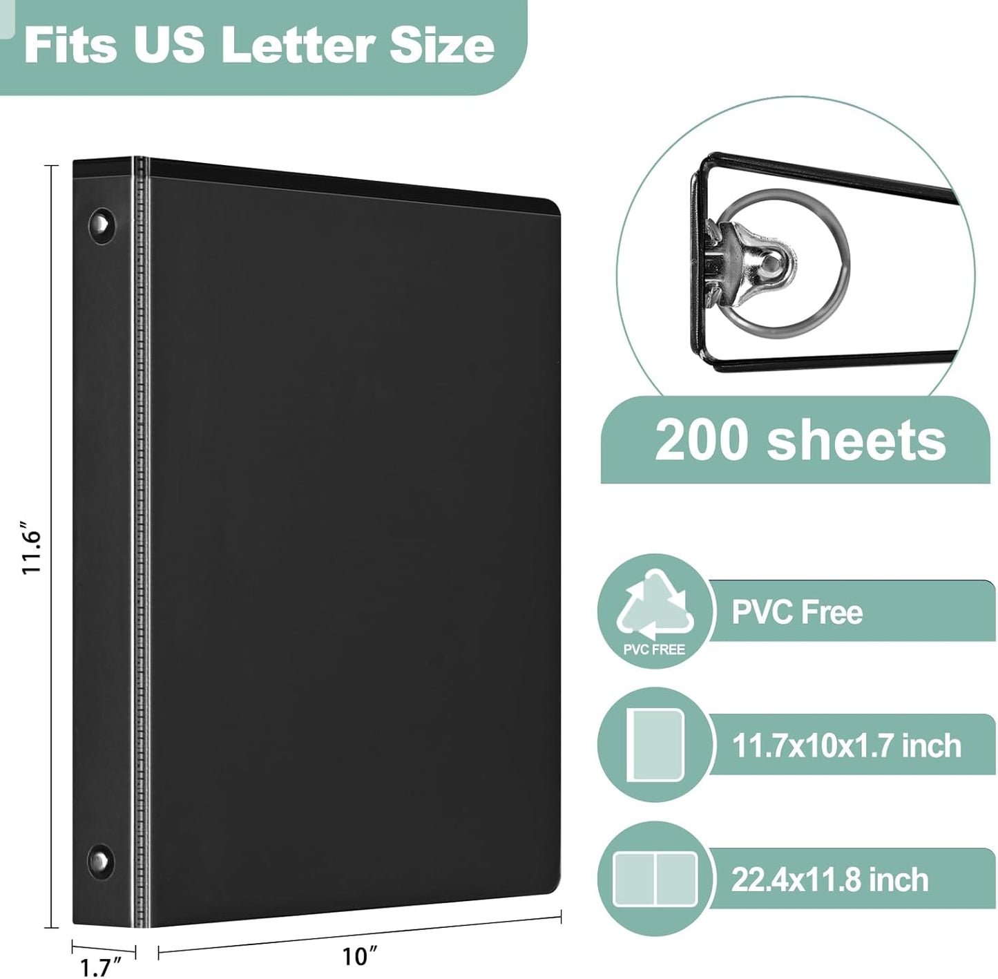 SUIN1-Inch 3-Ring-Binder, Customizable Clear View Cover, for US Letter Size 8-1/2 x 11'', Perfect for Office/School (Black - 12 Packs)