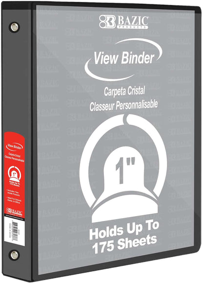 BAZIC Products 3 Ring Binder - Green, Economy View Binder with Clear Overlay Cover and Round Rings, Organizer for School Office Home Use, 1-inch Capacity Holds 175 Sheets Paper, 12-Pack