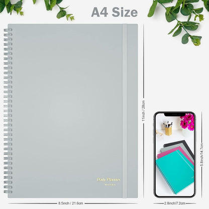 Daily Planner Undated, Asten To Do List Notebook Hourly Schedules Spiral Appointment Planner for Men and Women,PVC Hardcover,Elastic Closure, Inner Pocket 8.3" x 5.8" (Black)