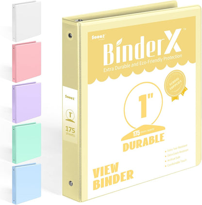 BinderX Extra Durable 3 Ring Binder, Round Rings 1 Inch Binder, Fits 175 Sheets of 8.5x11 Paper, Customizable View Cover with Inside Pockets, Cute 1" Binders, 1 Inch Binders 3 Ring, Pink