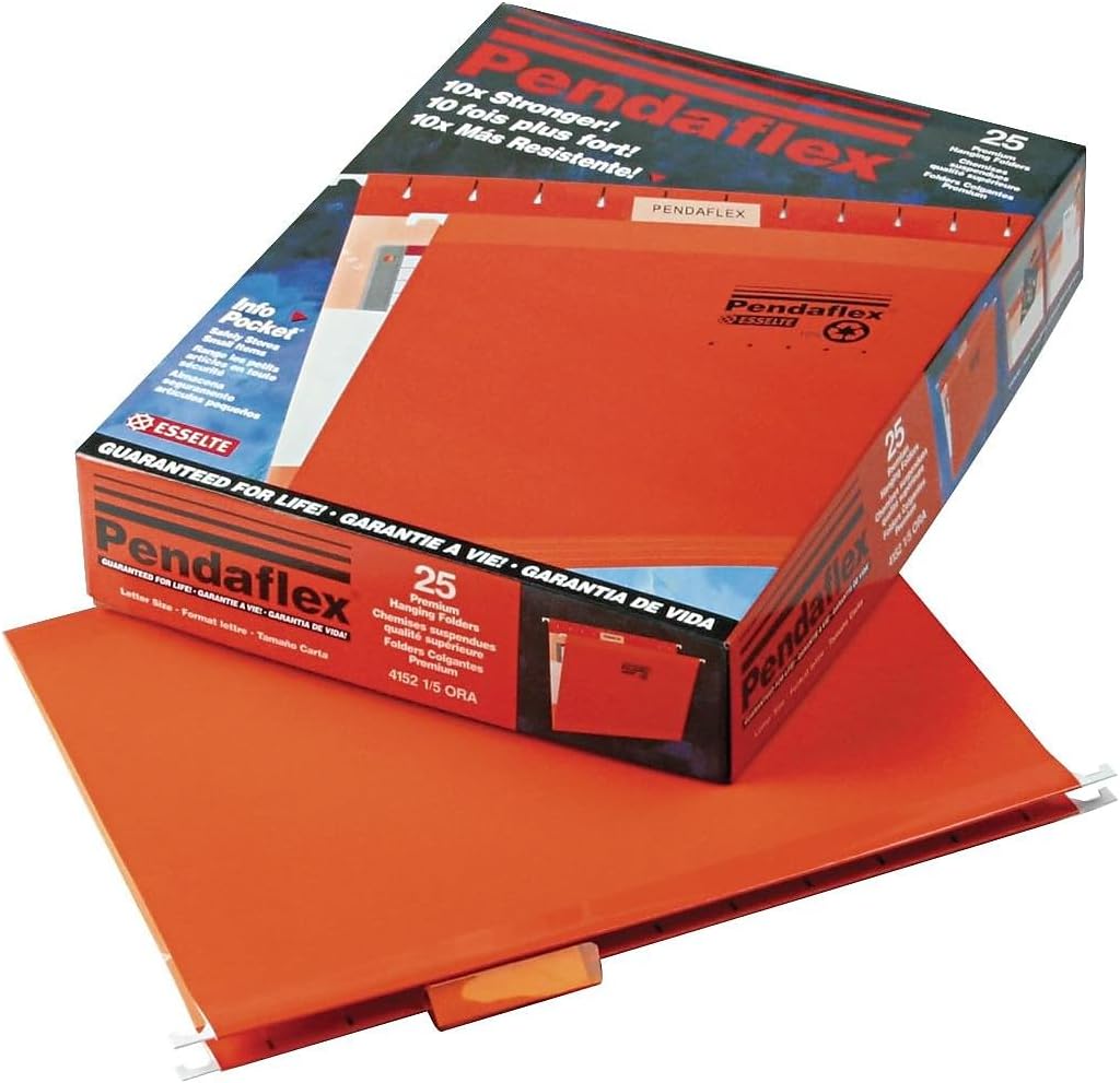 Pendaflex Reinforced Hanging File Folders, Letter Size, Bright Green, 1/5 Cut, 25/BX (4152 1/5 BGR)