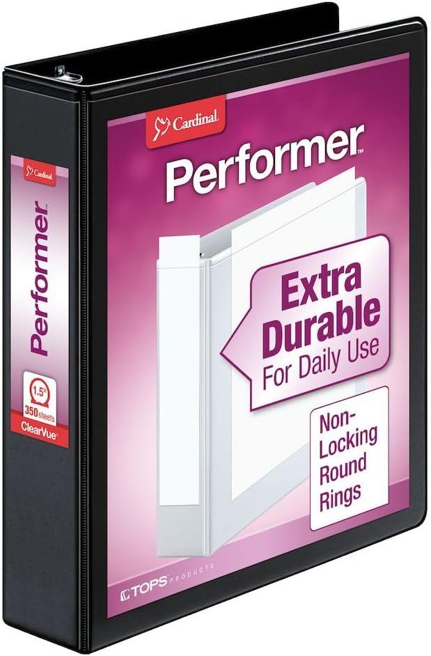 Cardinal Binder Performer with ClearVue Covers, 1.5" Round Rings, 350-Sheet Capacity, White