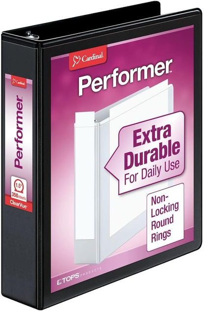 Cardinal Binder Performer with ClearVue Covers, 1.5" Round Rings, 350-Sheet Capacity, White