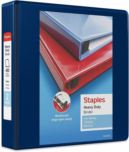 Staples Heavy-Duty 2-Inch D-Ring View Binder, Reinforced Spine, Holds Up to 450 Sheets, Gray, for Office & School