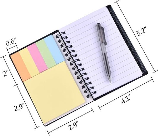 Coopay 4 Pieces Spiral Notebook Steno Pocket Notepad with Pen in Holder and Sticky Notes, Page Marker Index Tabs Flags Making Plans Writing Memos Office School Supplies (Yellow, Blue, Purple, Green)