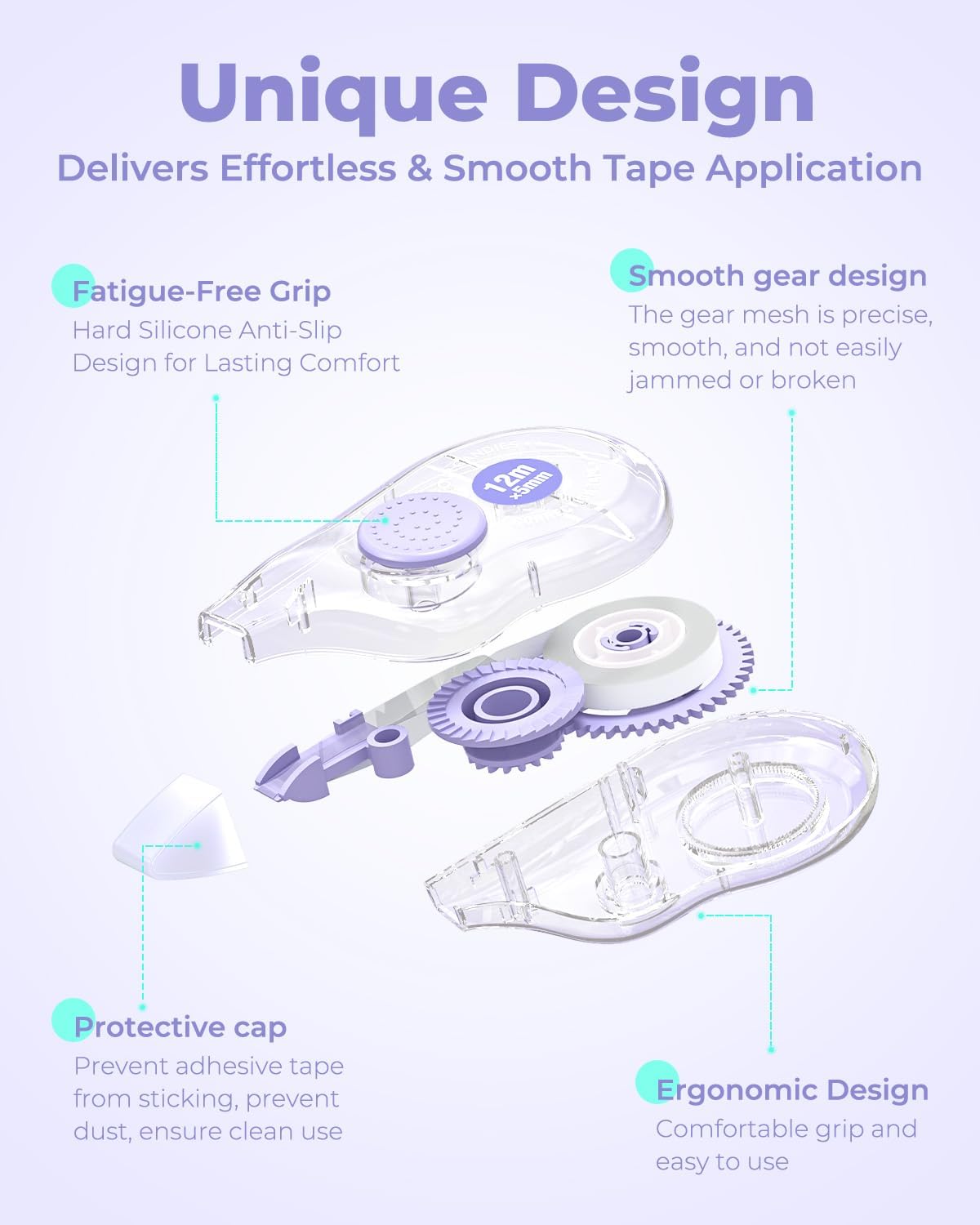 Four Candies White Correction Tape, 39.4 Feet, 12 Pack Easy to Use Applicator for Instant Corrections, Tear-Resistant, Smooth & Quick-Drying Tape for Office & School Supplies