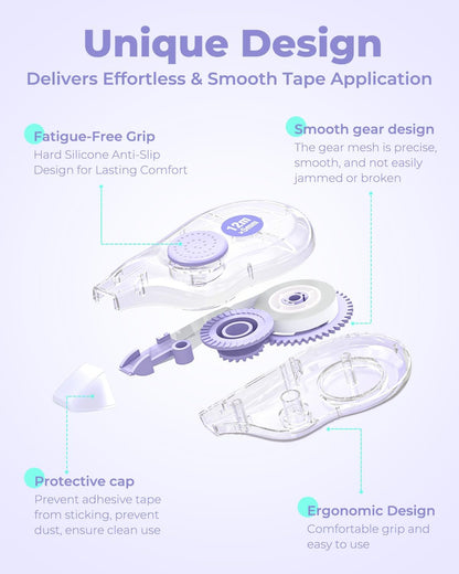 Four Candies White Correction Tape, 39.4 Feet, 12 Pack Easy to Use Applicator for Instant Corrections, Tear-Resistant, Smooth & Quick-Drying Tape for Office & School Supplies