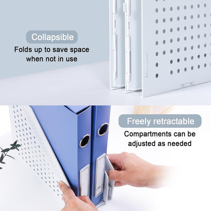 FRETONBA Collapsible Magazine File Holder with 2 Vertical Compartments Foldable Binder Holder for Desk Binder Storage Organizer Plastic Magazine Holders for Shelf, Light Gray